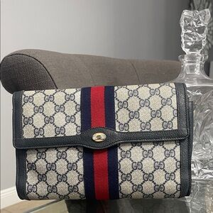 Gucci Beige and Navy Monogram Clutch